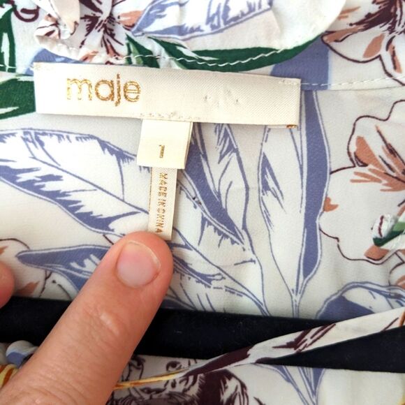 Maje Letrany Printed Ruffle Top jungle white blanc floral blouse - Picture 3 of 7